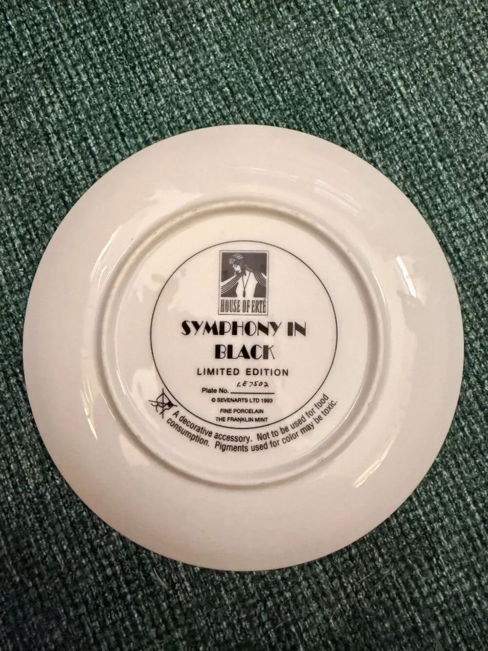 House of Erté Symphony in Black Franklin Mint Limited Edition Display Plate